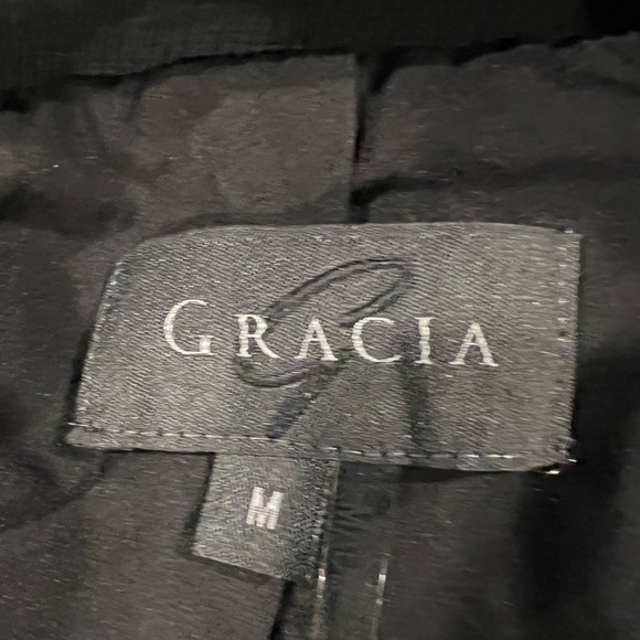GRACIA gorgeous black and white woven jacket with an elastic waist. Sz M - Picture 8 of 10